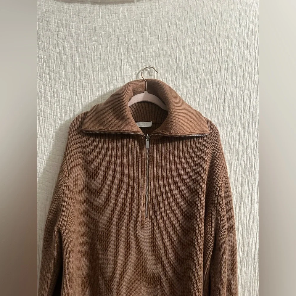 COS Men’s Brown Half-Zip Cotton Wool Sweater